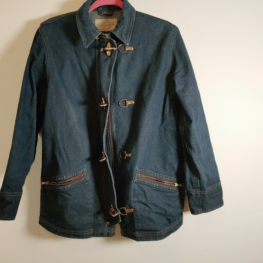Vintage Ralph Lauren Toggle Zip Up Closure Heavy Quality Blue Demin Jacket Size